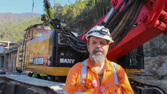 International tunneling expert Arnold Dix at the under-construction Silkyara tunnel as drilling through the rubble to prepare an escape route for the 41 trapped workers remains stalled