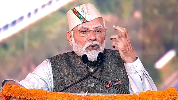 Prime Minister Narendra Modi addresses the gathering during the inauguration of 'Uttarakhand Global Investors Summit 2023', in Dehradun