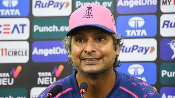 Rajasthan Royals head coach Kumar Sangakkara during the pre-match press conference ahead of the Indian Premier League (IPL) 2024 cricket match against Kolkata Knight Riders, at the ACA Stadium in Guwahati, Saturday, May 18, 2024