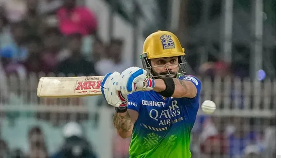 RCB's Virat Kohli plays a shot during IPL T20 cricket match between KKR and RCB, at the Eden Gardens, in Kolkata, Sunday, April 21, 2024.