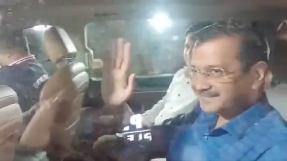 Arvind Kejriwal leaving CBI headquarters after questioning in liquor scam