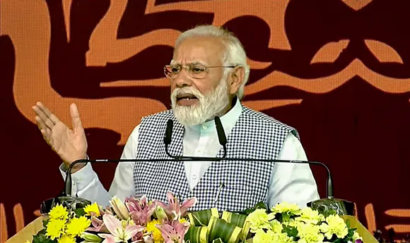 Prime Minister Narendra Modi addresses the National Panchayat Raj Day event, in Rewa