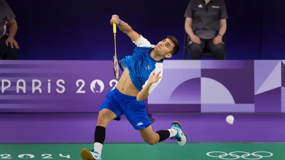 India's Lakshya Sen returns to Indonesia's Jonatan Christie during the men's singles group play stage badminton match at the 2024 Summer Olympics, in Paris, France, Wednesday, July 31, 2024.