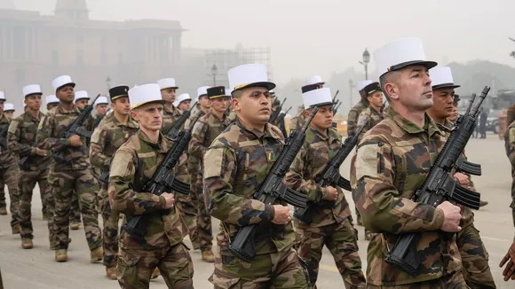 Marching contingent from France during rehearsal for the Republic Day Parade 2024, in New Delhi