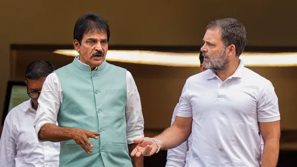 Congress MPs Rahul Gandhi and KC Venugopal during Monsoon session of Parliament, in New Delhi