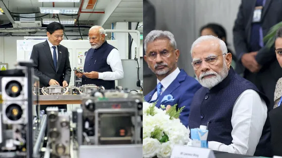 Prime Minister Narendra Modi with his Singapore counterpart Lawrence Wong during their visit to AEM Holdings Ltd.