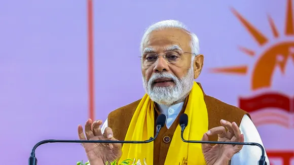 Prime Minister Narendra Modi addreses a prize distribution ceremony at the Banaras Hindu University, in Varanasi