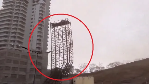 A metal parking tower under construction collapsed in Mumbai's Wadala area due to strong winds on Monday.
