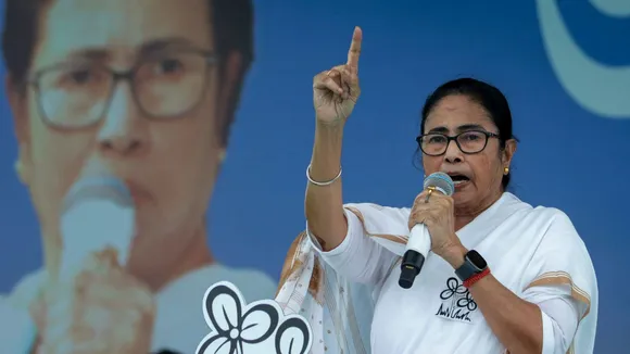 West Bengal Chief Minister and TMC chief Mamata Banerjee speaks during a public meeting at Tapan in South Dinajpur district, Saturday, April 6, 2024