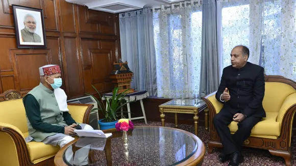 Himachal Pradesh Governor Shiv Pratap Shukla during a meeting with Leader of Opposition in the state Assembly Jairam Thakur, at Raj Bhavan, in Shimla