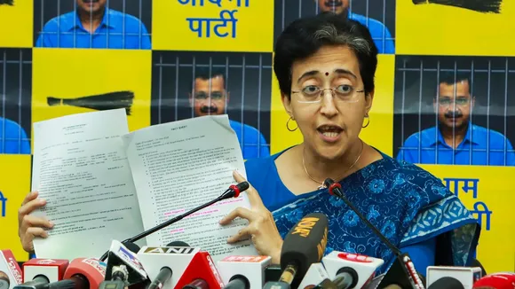 Delhi Minister and Aam Aadmi Party (AAP) leader Atishi addresses a press conference regarding the party's Rajya Sabha MP Swati Maliwal's alleged assault case, in New Delhi, Friday, May 17, 2024. 