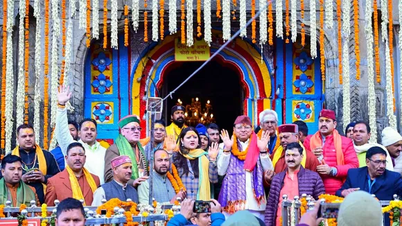 Uttarakhand Chief Minister Pushkar Singh Dhami at the Kedarnath Temple after its portals opened for devotees, marking the start of the 'Char Dham Yatra', in Kedarnath, Friday, May 10, 2024