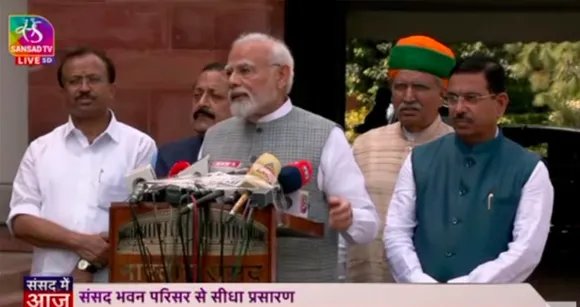 Narendra Modi outside Parliament