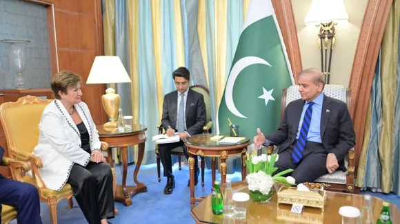 Pakistan's Prime Minister Shahbaz Sharif and the Managing Director of the International Monetary Fund (IMF), Kristalina Georgieva