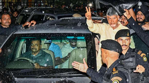 N Chandrababu Naidu being taken to prison after a court sent him to judicial custody for 14 days in an alleged corruption case, in Vijayawada, Sunday, Sept. 10, 2023