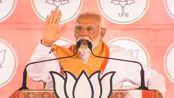Prime Minister Narendra Modi during a public meeting for the Lok Sabha elections, in Mahendragarh, Thursday, May 23, 2024