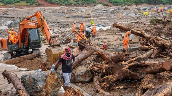 Search and rescue operations continue at the landslide-hit Chooralmala, in Wayanad district, Friday, Aug. 2, 2024.
