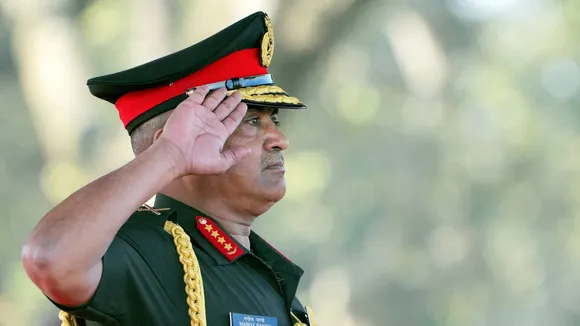 Chief of Army Staff General Manoj Pande takes the salute during the 75th Army Day celebrations at Govind Swamy Parade Ground in Bengaluru