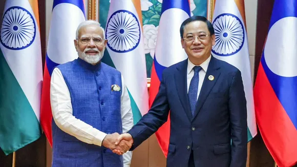 Prime Minister Narendra Modi and Laos' Prime Minister Sonexay Siphandone at a meeting, in Vientiane, Laos, Friday, Oct. 11, 2024.