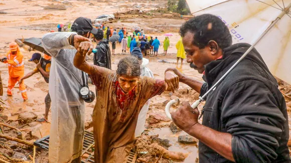 Rescue operation underway after a landslide triggered by heavy monsoon rains, in Wayanad district, Tuesday, July 30, 2024.