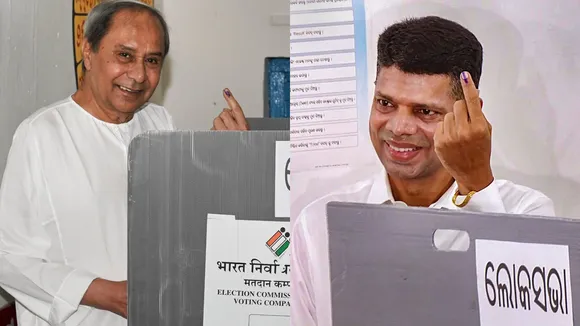 Odisha Chief Minister Naveen Patnaik and V K Pandian shows his finger marked with indelible ink after casting his vote at a polling station, during the sixth phase of Lok Sabha elections and Odisha Assembly polls, in Bhubaneswar, Saturday, May 25, 2024