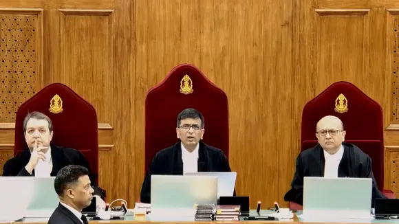 A bench comprising Chief Justice of India (CJI) D.Y. Chandrachud, Justice J.B. Pardiwala and Justice Manoj Misra hearing Kolkata doctor rape-murder case, Thursday, Aug. 22, 2024.
