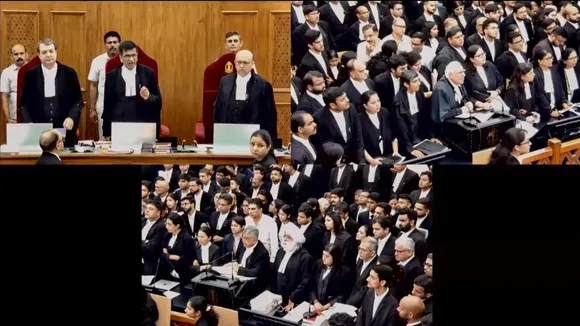 A bench comprising Chief Justice of India (CJI) D.Y. Chandrachud, Justice J.B. Pardiwala and Justice Manoj Misra during hearing on a suo moto case related to the alleged sexual assault and murder of a postgraduate trainee doctor in Kolkata, at the Supreme Court in New Delhi, Thursday, Aug. 22, 2024. 
