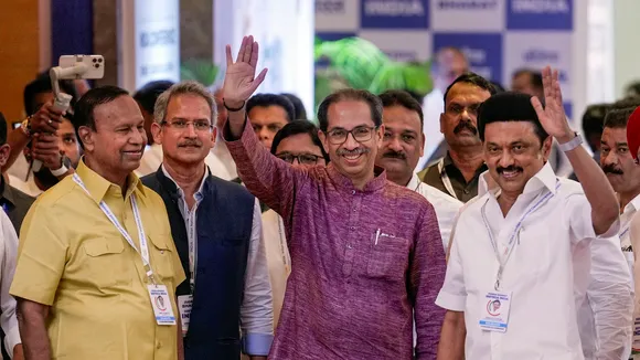 Shiv Sena leader Uddhav Thackeray and Chief Minister of Tamil Nadu M. K. Stalin arrive for the INDIA alliance meeting, at a hotel in Mumbai