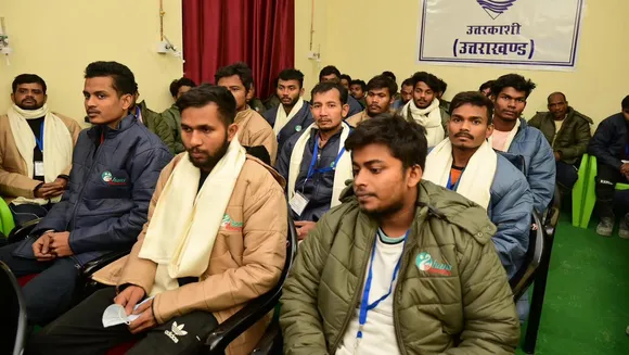 Rescued workers during a telephonic conversation with Prime Minister Narendra Modi after they were successfully rescued from Uttarakhand's Silkyara tunnel in Uttarkashi district