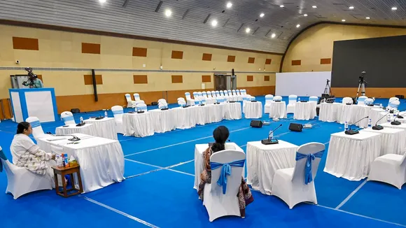 Mamata Banerjee waits for a meeting with protesting doctors over RG Kar Hospital rape and murder incident, at Nabanna, Howrah, Thursday, Sept. 12, 2024.