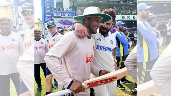 Virat Kohli gifts his bat to retiring Shakib al Hasan