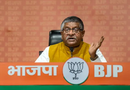 Senior BJP leader Ravi Shankar Prasad addresses a press conference at BJP headquarters, in New Delhi