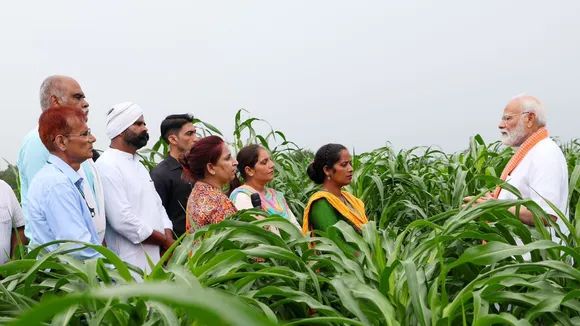 Prime Minister Narendra Modi during the release of 109 high yielding, climate resilient and biofortified varieties of crops, at India Agricultural Research Institute, in New Delhi, Sunday, Aug. 11, 2024.