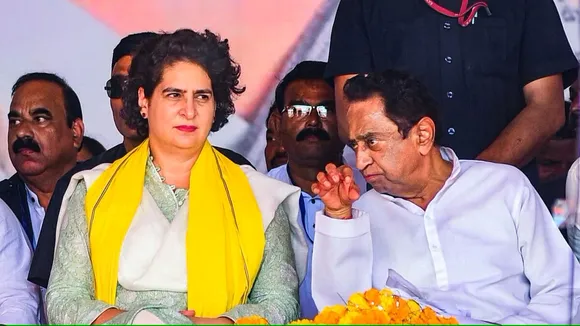 Congress general secretary Priyanka Gandhi with Madhya Pradesh Congress president Kamal Nath during the party's Jan Aakrosh Yatra, in Mandla district