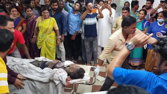 An injured passenger being admitted to a nearby hospital after the Coromandel Express derailed in which at least 350 passengers were injured and 50 others were feared dead, in Balasore district on Friday evening, June 2