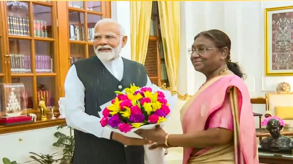 President Droupadi Murmu meets Prime Minister Narendra Modi at the Rashtrapati Bhavan ahead of government formation, in New Delhi, Friday, June 7, 2024.
