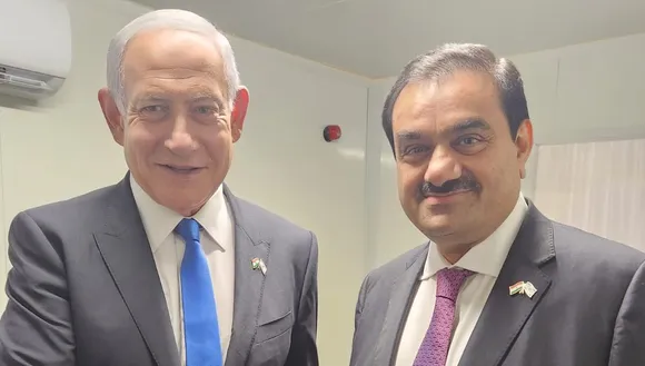 Benjamin Netanyahu and Gautam Adani at Haifa port in Israel