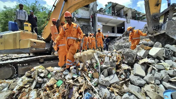 Rescue operations underway on the second day after a two-storey building collapsed at Bhiwandi in Thane district on April 30