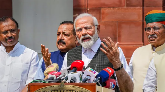 Prime Minister Narendra Modi addresses the media on the first day of the Monsoon Session of Parliament