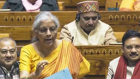 Union Finance Minister Nirmala Sitharaman speaks in the Lok Sabha during the Budget session of Parliament, in New Delhi