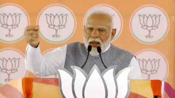 Prime Minister Narendra Modi addresses a public meeting for Lok Sabha polls, in Belagavi, Karnataka, Sunday, April 28, 2024