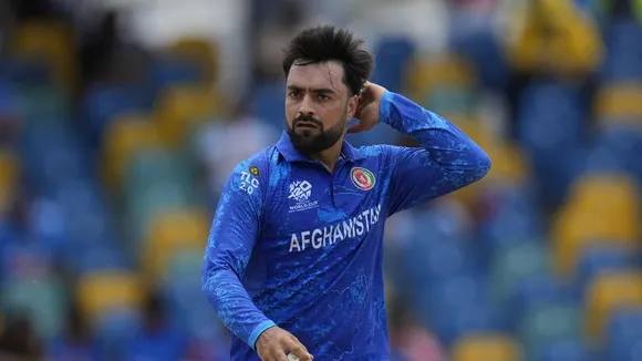 Afghanistan’s captain Rashid Khan during his side’s super 8 match against India