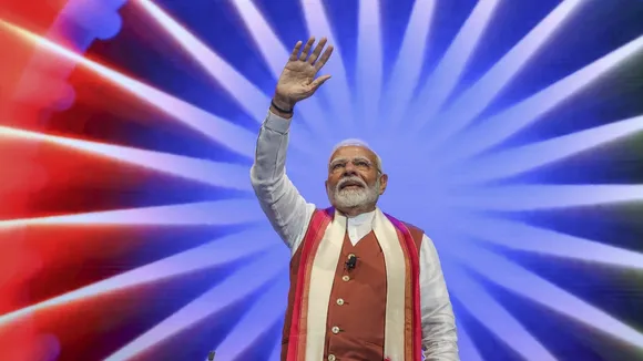 Prime Minister Narendra Modi addresses the Indian diaspora during a programme, in New York, USA, Sunday, Sept. 22, 2024.