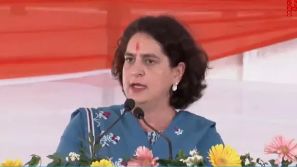 Congress leader Priyanka Gandhi Vadra addressing a poll rally in Uttarakhand's Ramnagar