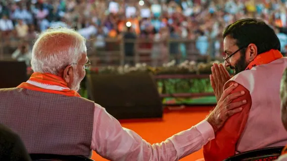 Prime Minister Narendra Modi with Haryana Chief Minister Nayab Singh Saini during a public meeting