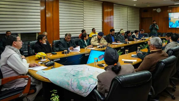 Pushkar Singh Dhami at meeting over Joshimath landslides