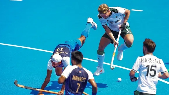 India's Mandeep Singh (11) during the Pool B hockey match between India and Ireland at the 2024 Summer Olympics, in Paris, France, Tuesday, July 30, 2024.