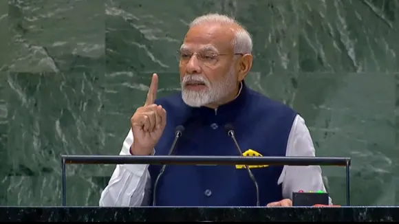 Prime Minister Narendra Modi speaks at Summit of the Future at the UN, in New York, Monday, Sept. 23, 2024.