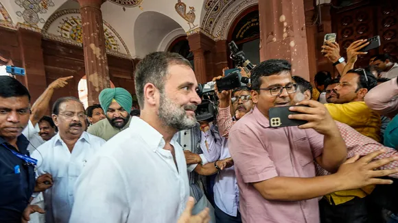 Congress MP Rahul Gandhi arrives at Parliament House complex during Monsoon Session, in New Delhi