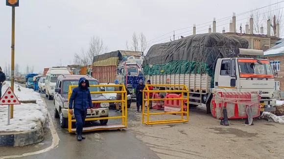 Jammu-Srinagar national highway closed for carrying out repairs as the road was damaged as several places due to landslides, in Anantnag